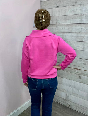 "Morning Chill" Half Zip Sweatshirt- Hot Pink