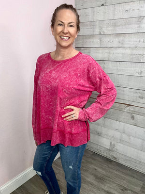 "Dream Come True" Acid Wash Top- Pink