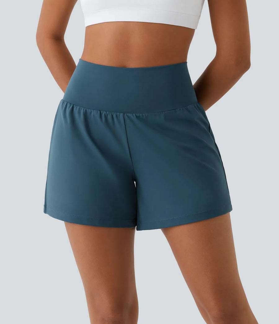 "Lake Days" Yoga Shorts- Teal Blue