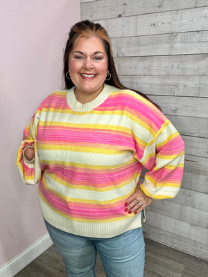 "New To Town" Pink/Yellow Striped Sweater