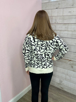 "Fan Of Floral" Floral Print Sweater- White