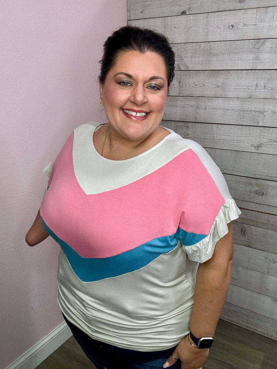 "Try To Resist" Pink/Blue Colorblock Top
