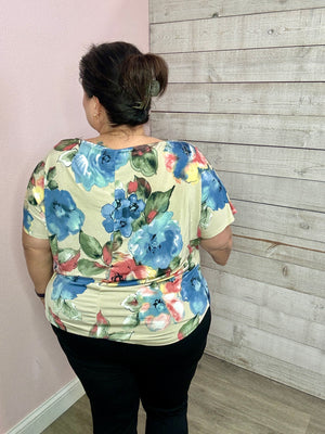 "Time For Love" Taupe Floral Top