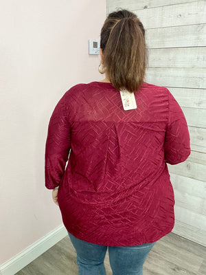 "Wine and Dine" Textured Gabby Top- Burgundy