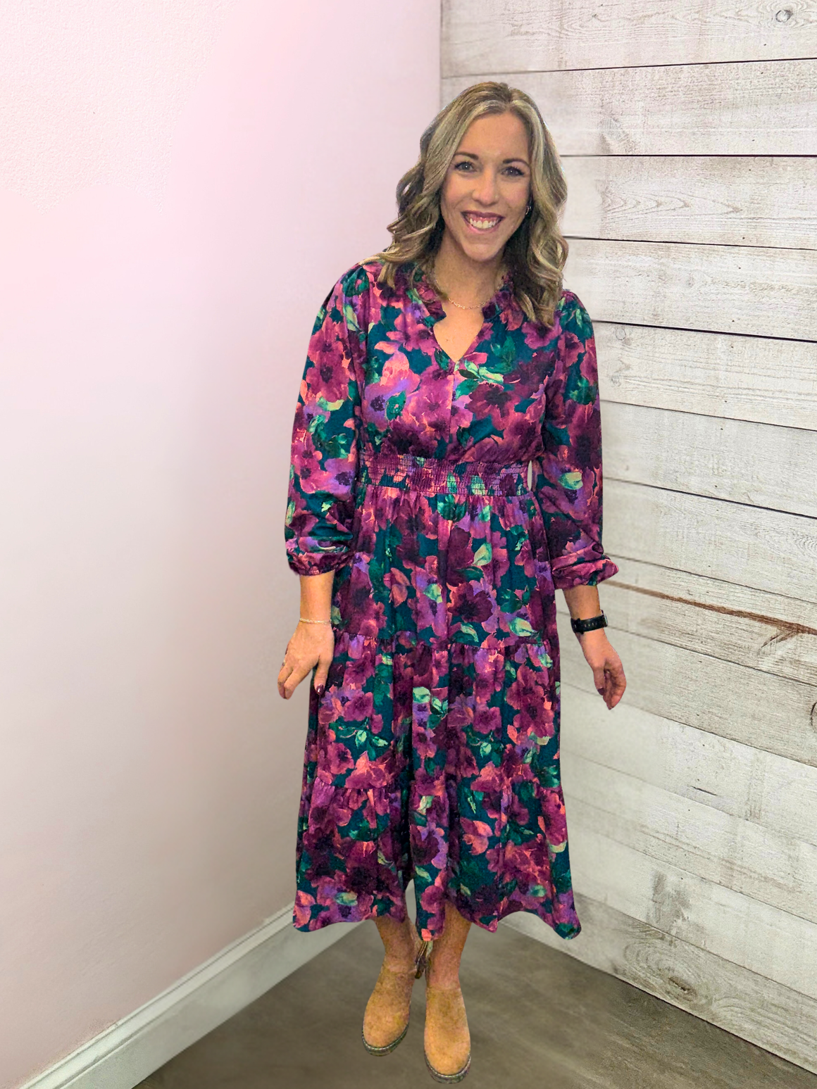 "Floral Beauty" Smocked Waist Dress