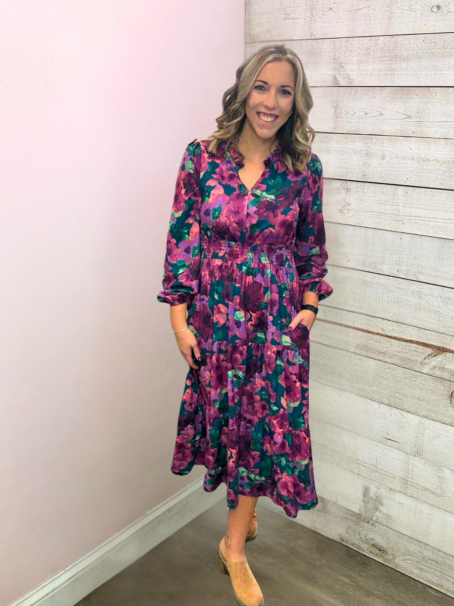 "Floral Beauty" Smocked Waist Dress