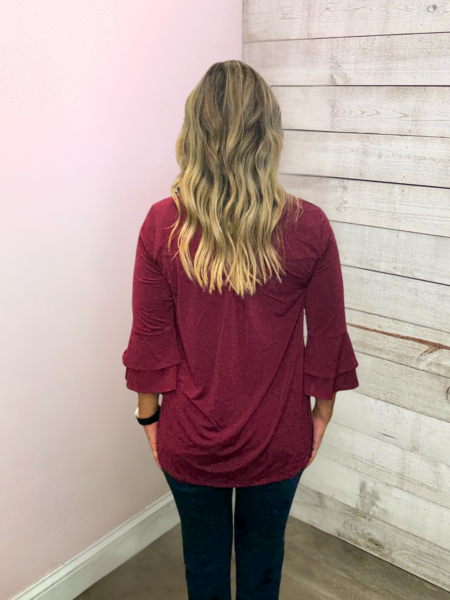 "Stay Polished" Solid Wine Belled Lizzy Top