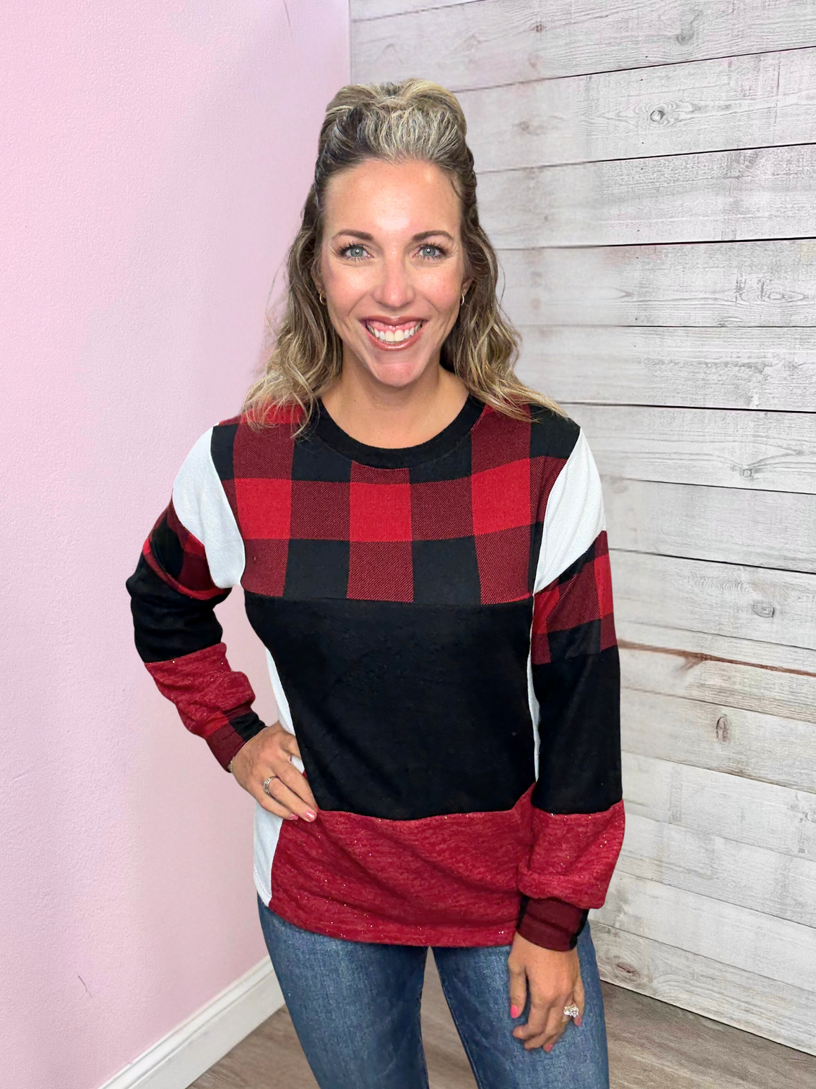 "Season Essential" Plaid Sparkle Top