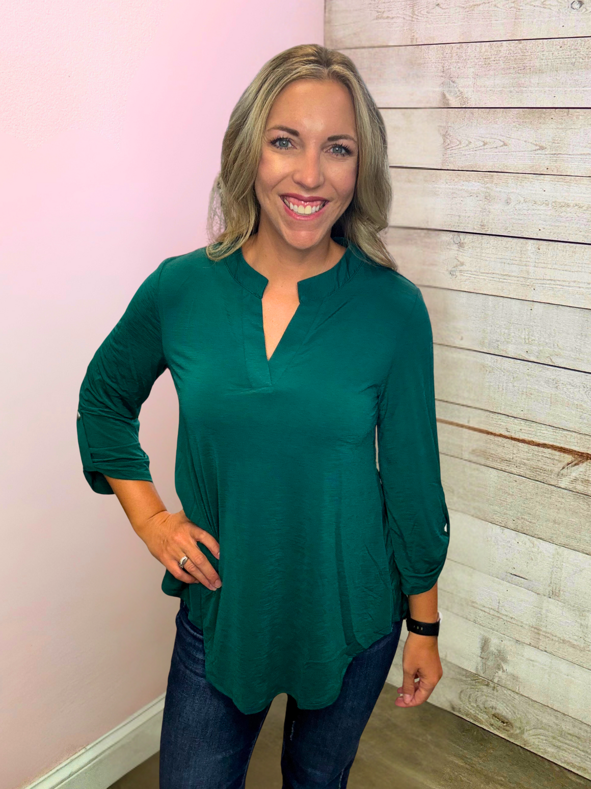 "Autumn Stroll" Solid Jewel Green Lizzy Top