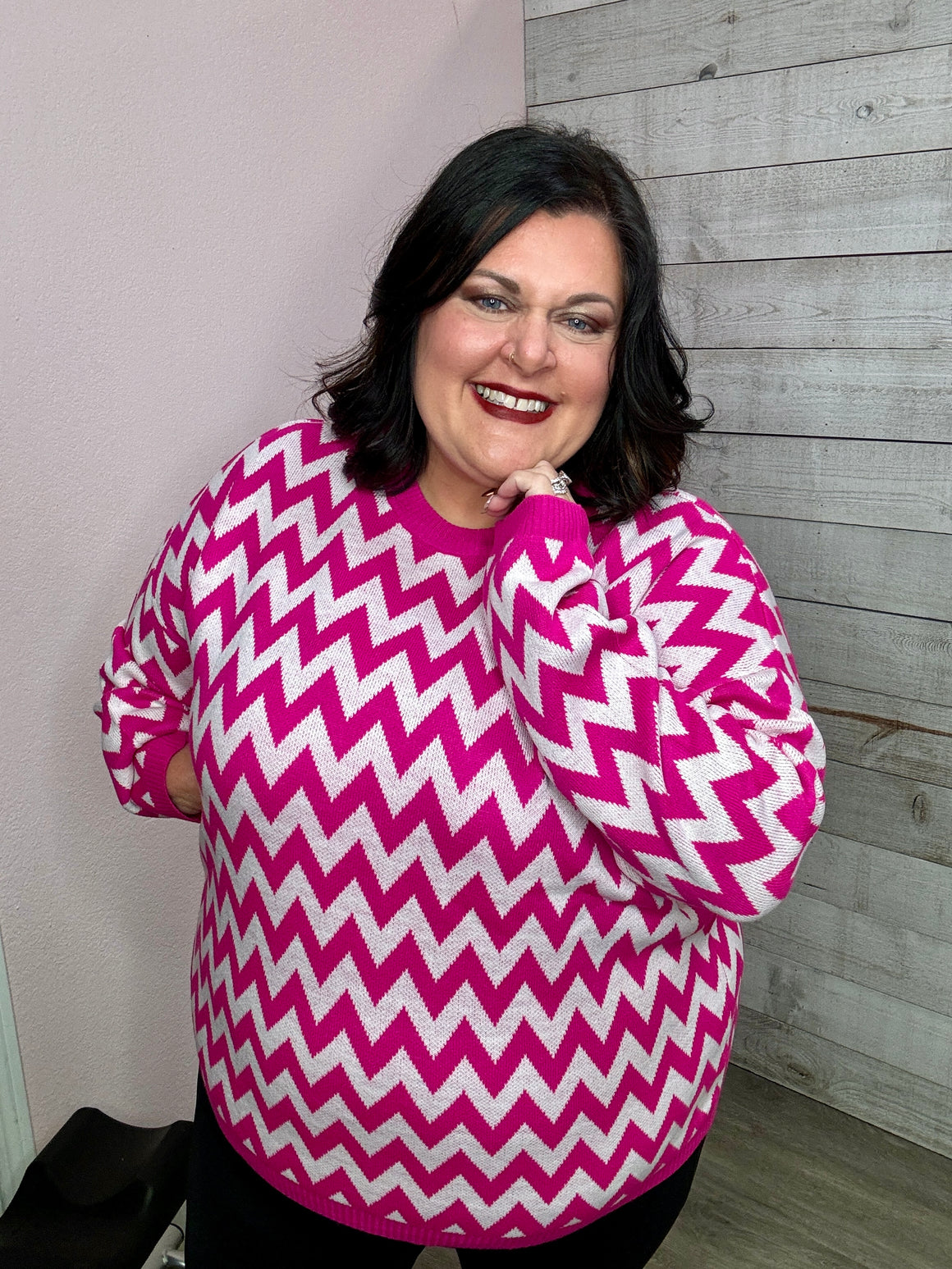 "Sweet Whispers" Pink Chevron Sweater *FINAL SALE*