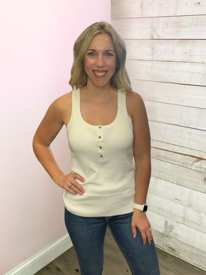 "Feeling Fab" Henley Tank Top- Off White