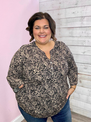 "Paisley Whisper"Black/Taupe Paisley Luxe Lizzy Top