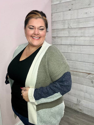 "Cozy Love" Colorblock Long Cardigan