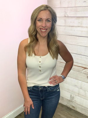 "Feeling Fab" Henley Tank Top- Off White
