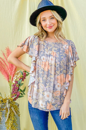 "All Together" Floral Ruffle Sleeve Top