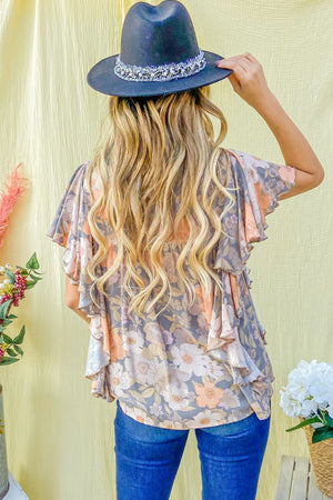 "All Together" Floral Ruffle Sleeve Top