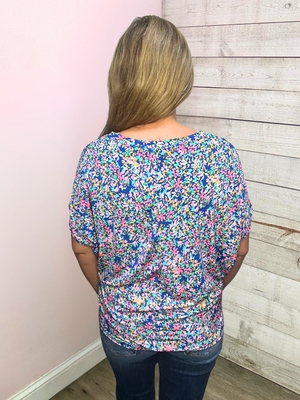 "Just My Type" Blue Floral Short Sleeve Top