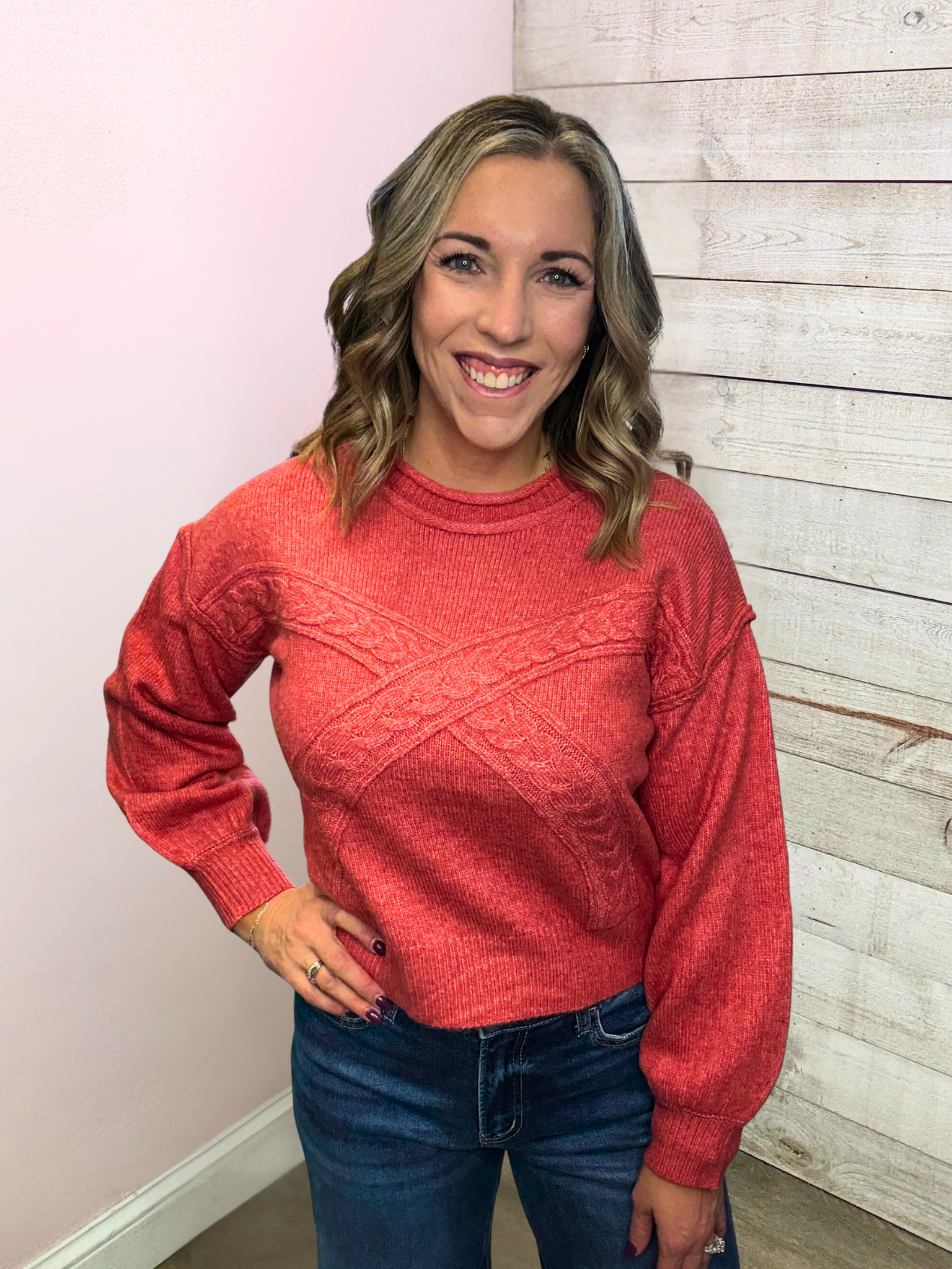 "Daily Comfort" Orange Cable Knit Sweater