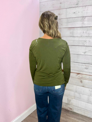 "Charming Views" Solid Ruched Top-Olive