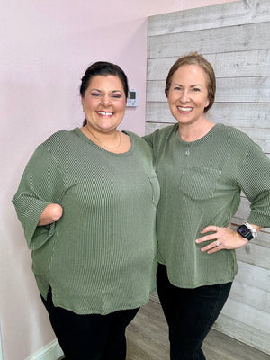 "Share Your Story" Olive Ribbed Top