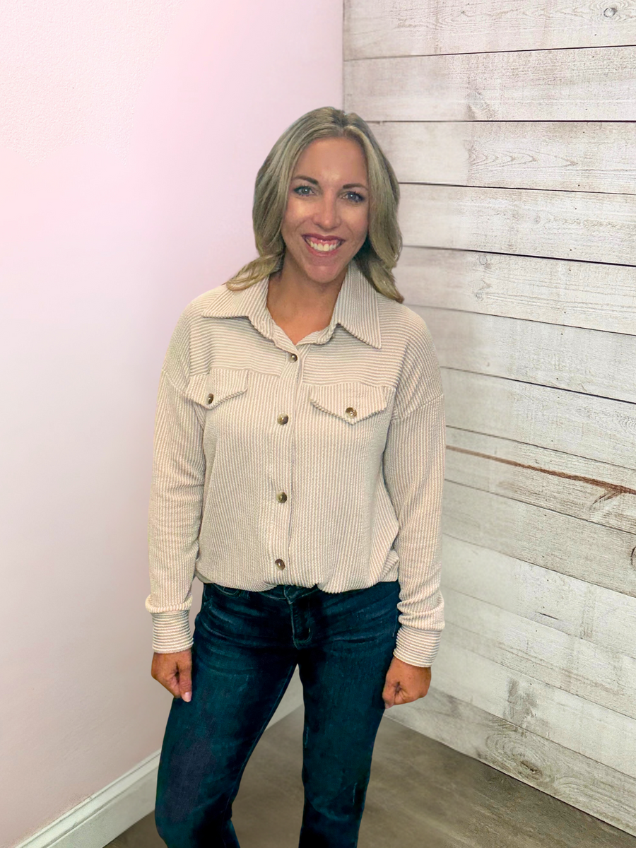 "Chill Factor"  Soild Cream Button Down Top