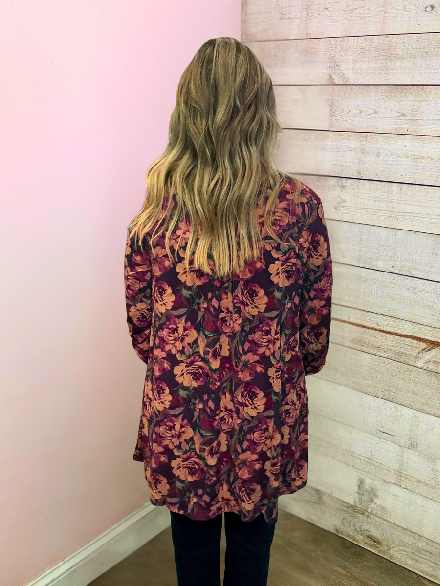 "Rustic Romance" Eggplant Floral Lizzy Cardigan