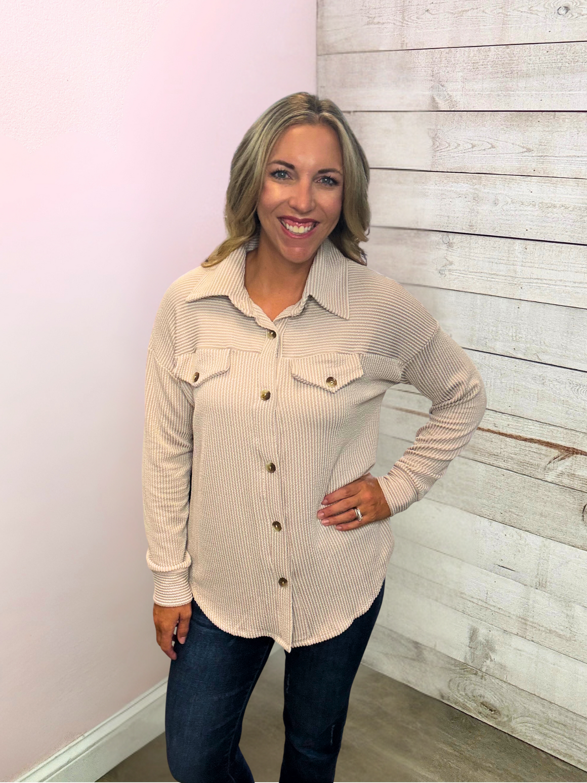 "Chill Factor"  Soild Cream Button Down Top