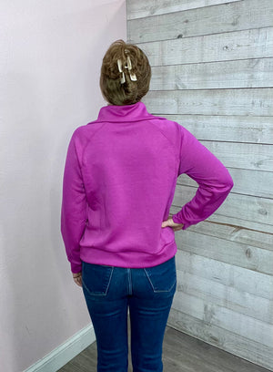 "Morning Chill" Half Zip Sweatshirt- Magenta