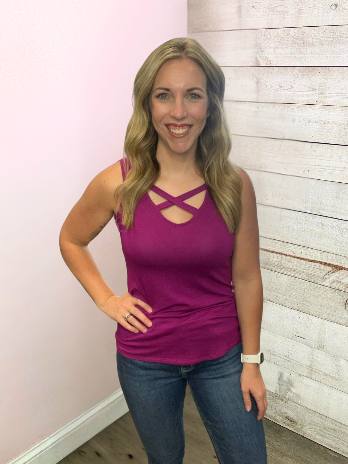 "Move On" Criss Cross Tank- Magenta