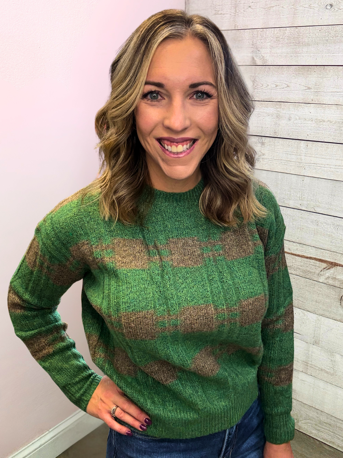 "Simply Charming" Checkered Knit Sweater