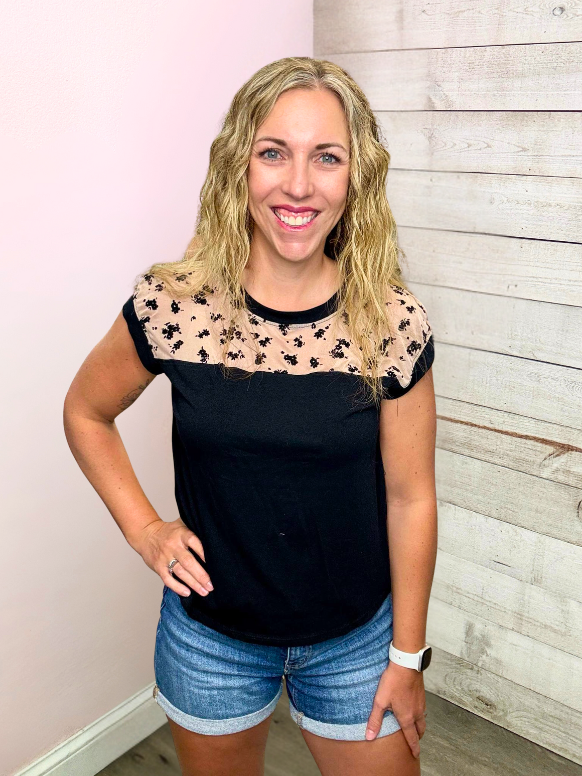 "Party Ready" Black/Taupe Sleeveless Top