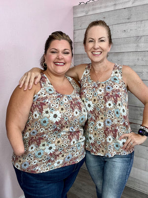 "Fall Floral" Floral Tank Top- Taupe
