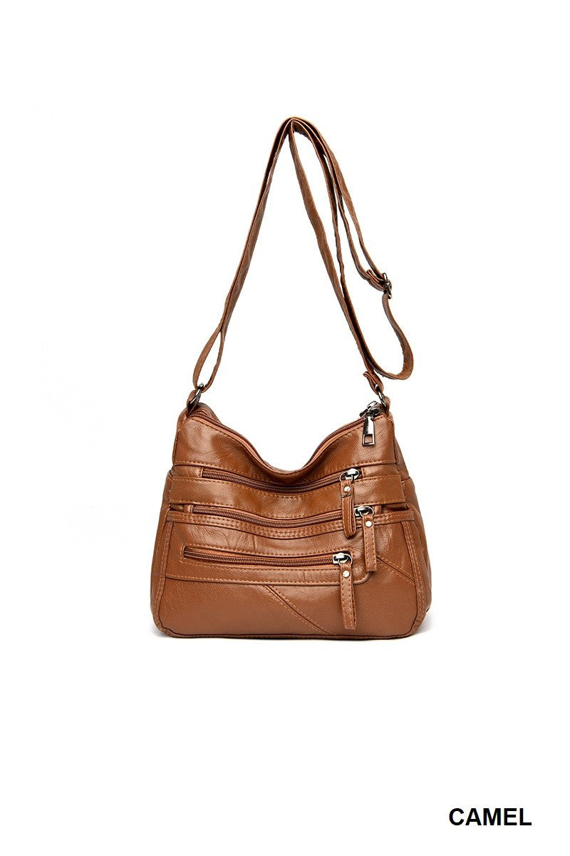 Vegan Leather Multi-Zip Crossbody Purse