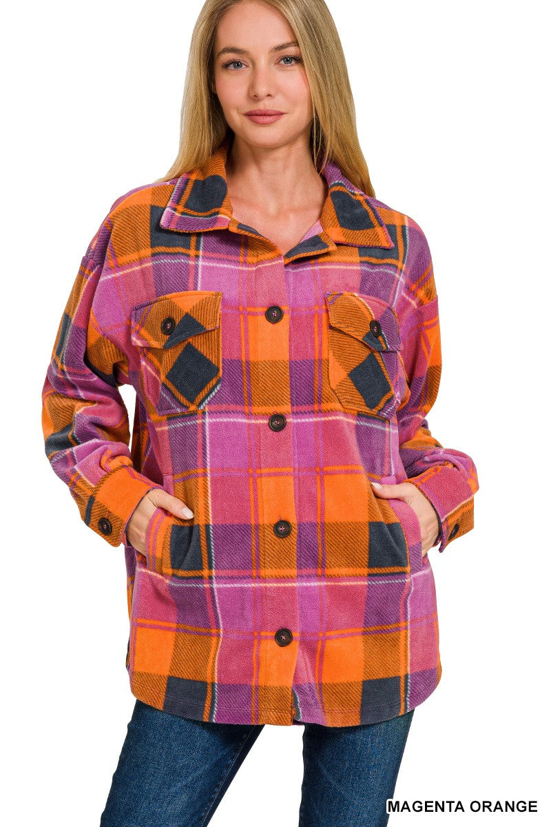 "Polished Plaid" Magenta/Orange Plaid Shacket