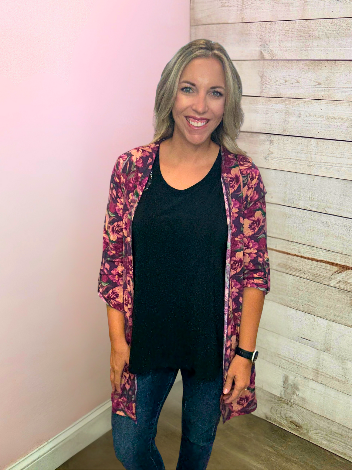 "Rustic Romance" Eggplant Floral Lizzy Cardigan