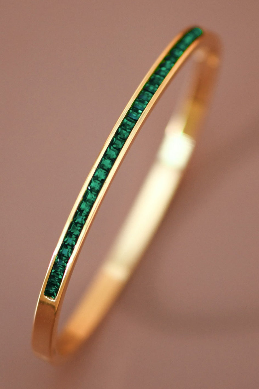 Bangle Bracelet w/Green Crystals
