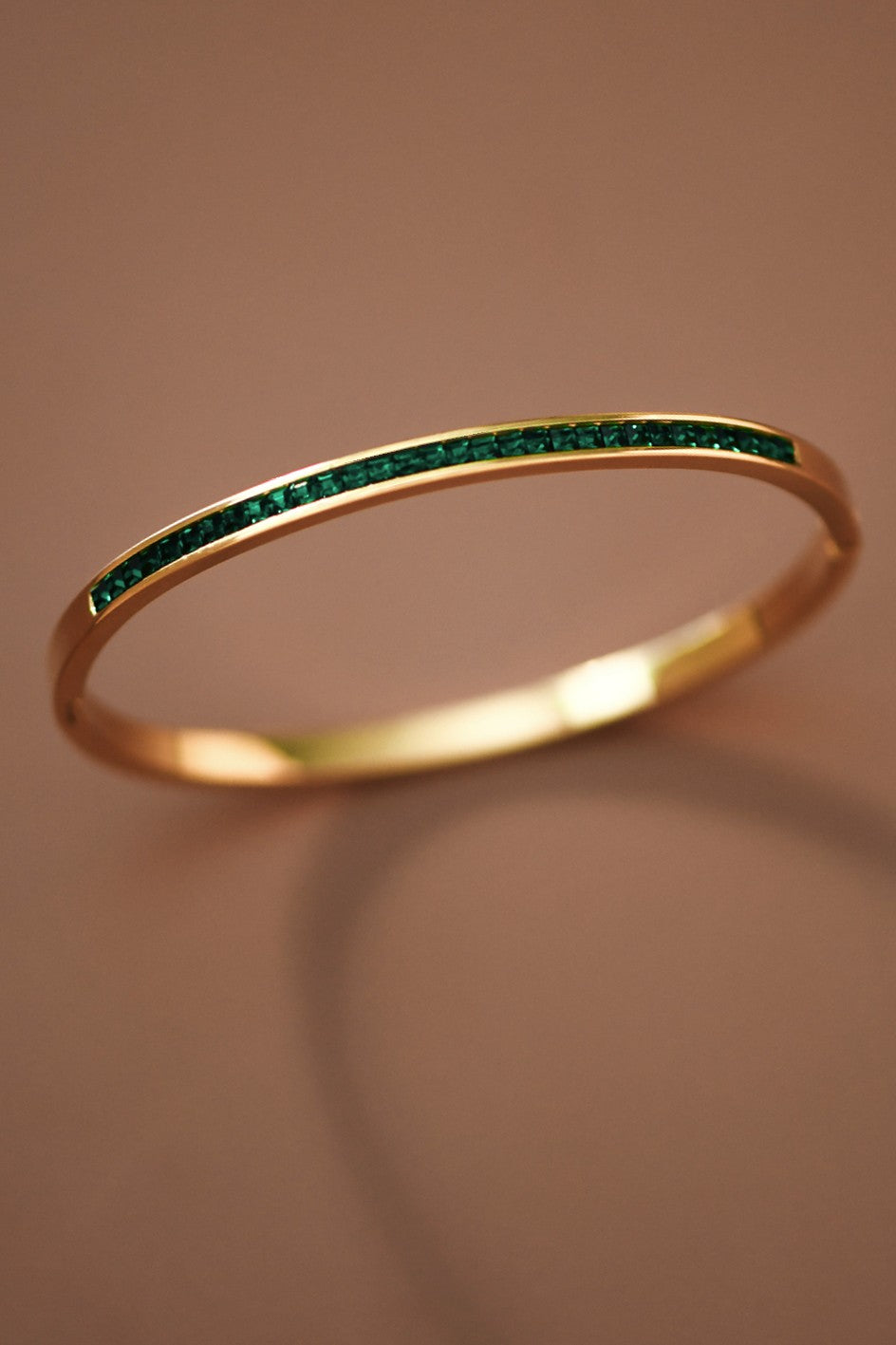 Bangle Bracelet w/Green Crystals