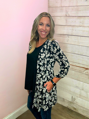 'Floral Muse" Black/White Floral Lizzy Cardigan