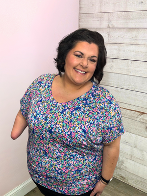 "Just My Type" Blue Floral Short Sleeve Top