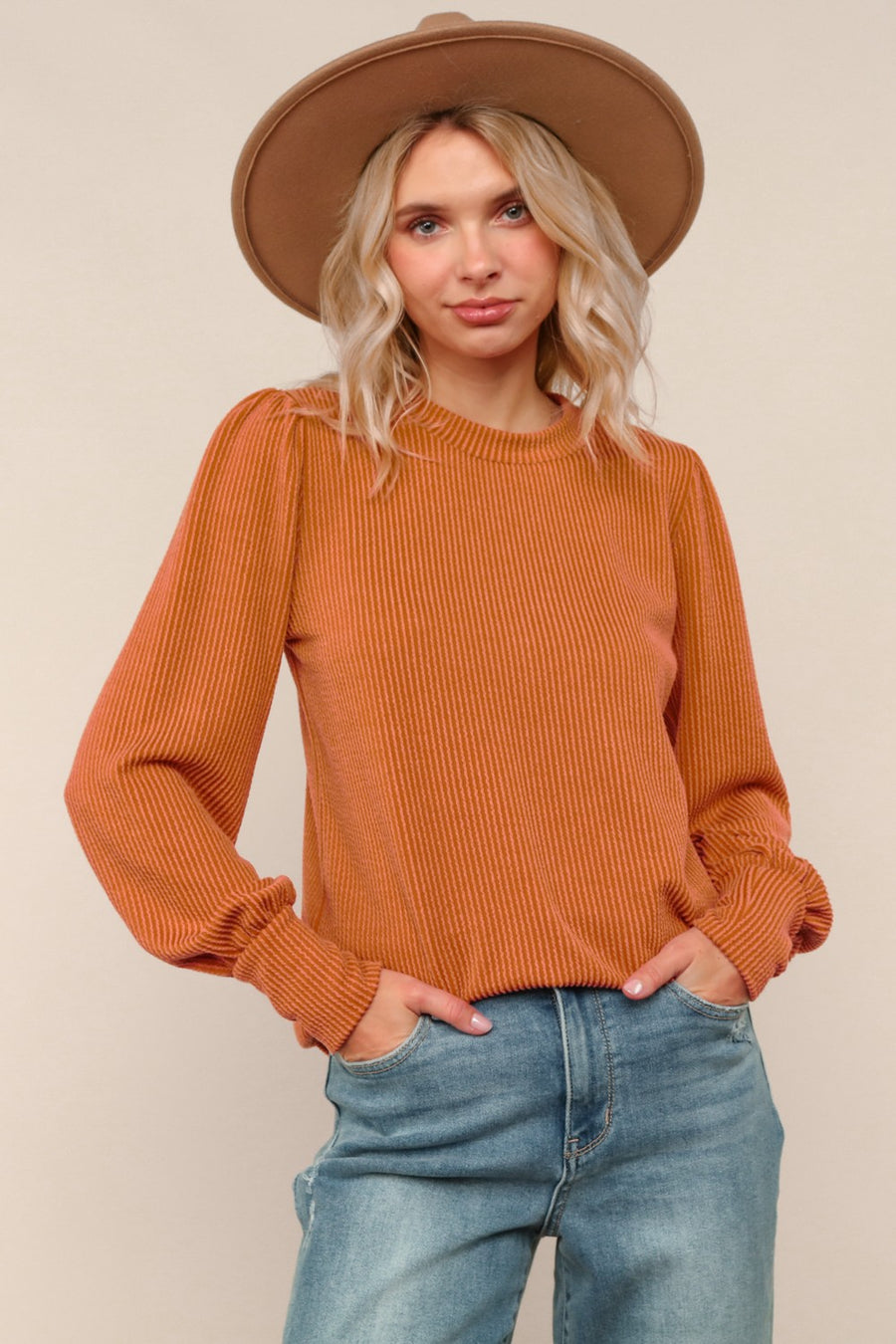 "Wishful Weekend" Rust Ribbed Top