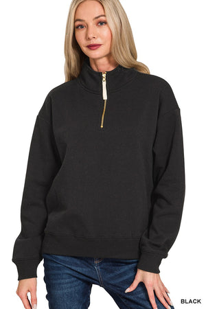 "After Dusk" Half Zip Sweatshirt- Black