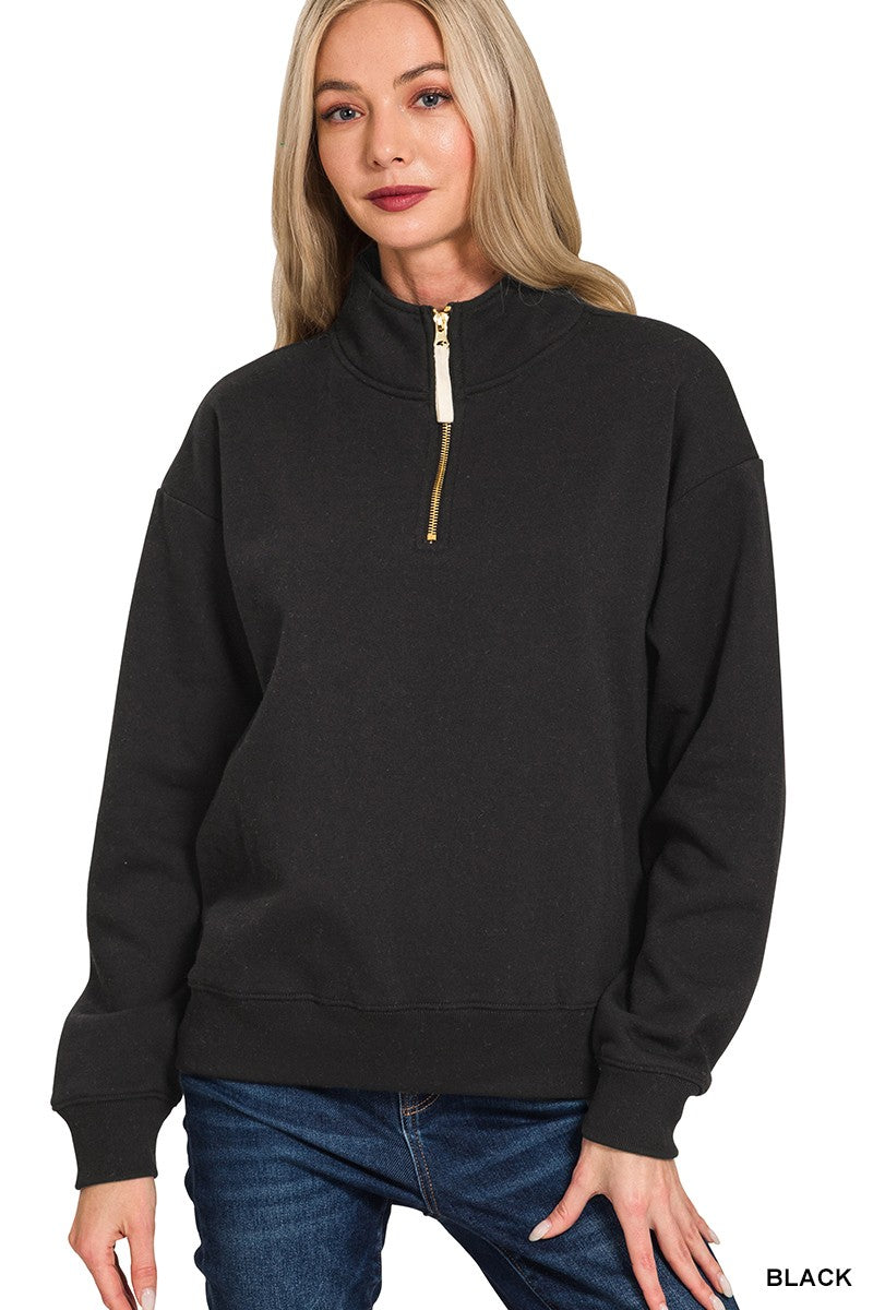 "After Dusk" Half Zip Sweatshirt- Black