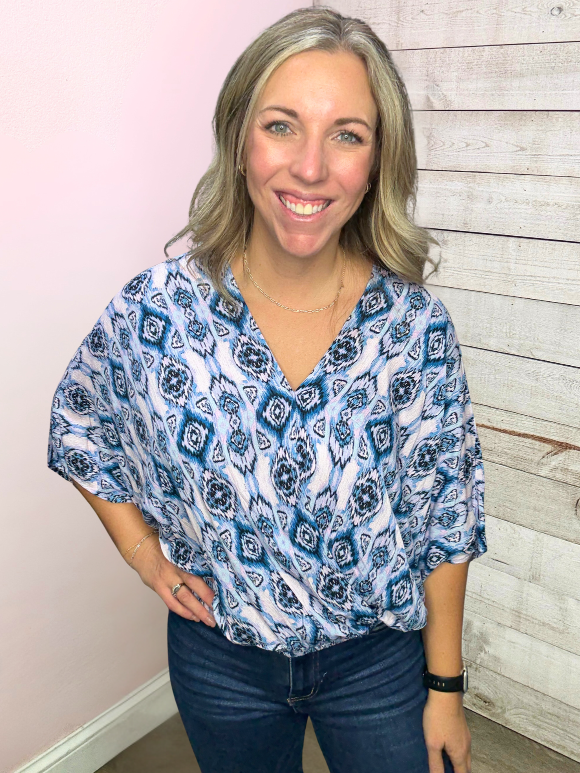 "Mind in the Clouds" Blue Aztec Top