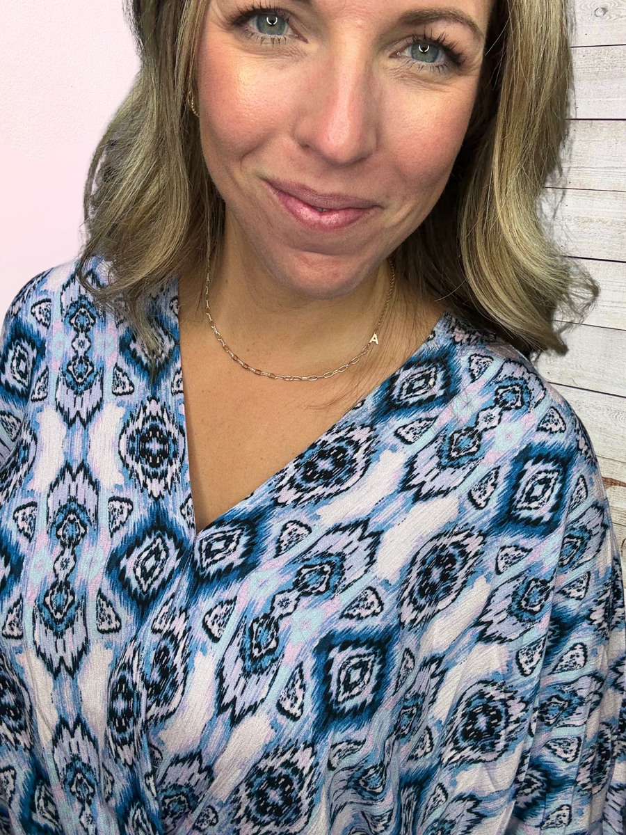 "Mind in the Clouds" Blue Aztec Top