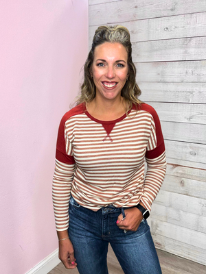 "Step It Up" Rust Striped Top