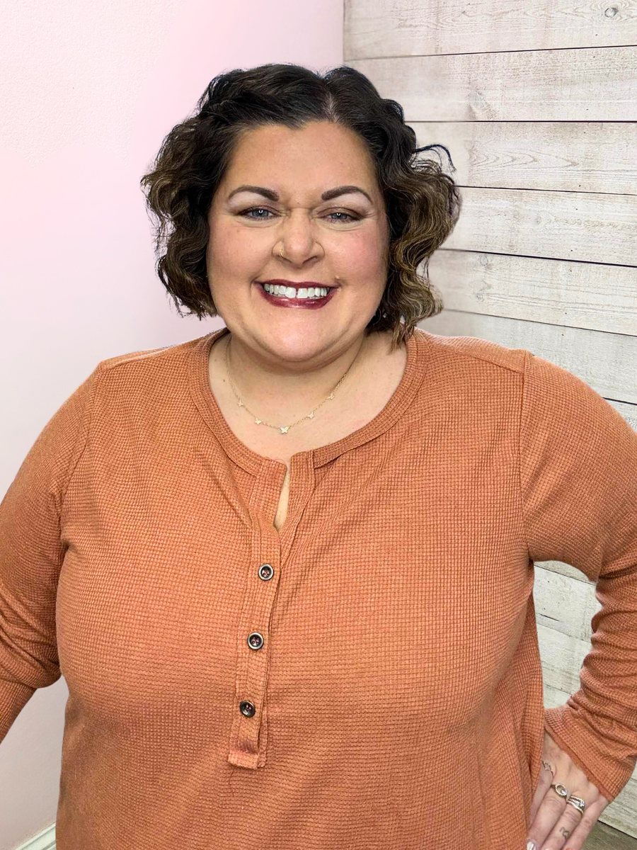 "Take Your Turn" Rust Waffle Knit Top