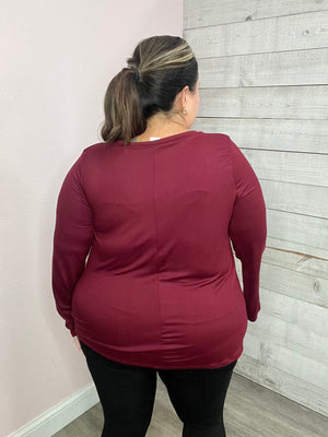 "Wanderer" Solid Long Sleeve Top- Burgundy