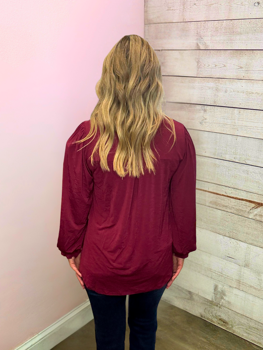 "Chic Charm" Solid Wine Smock Lizzy Top