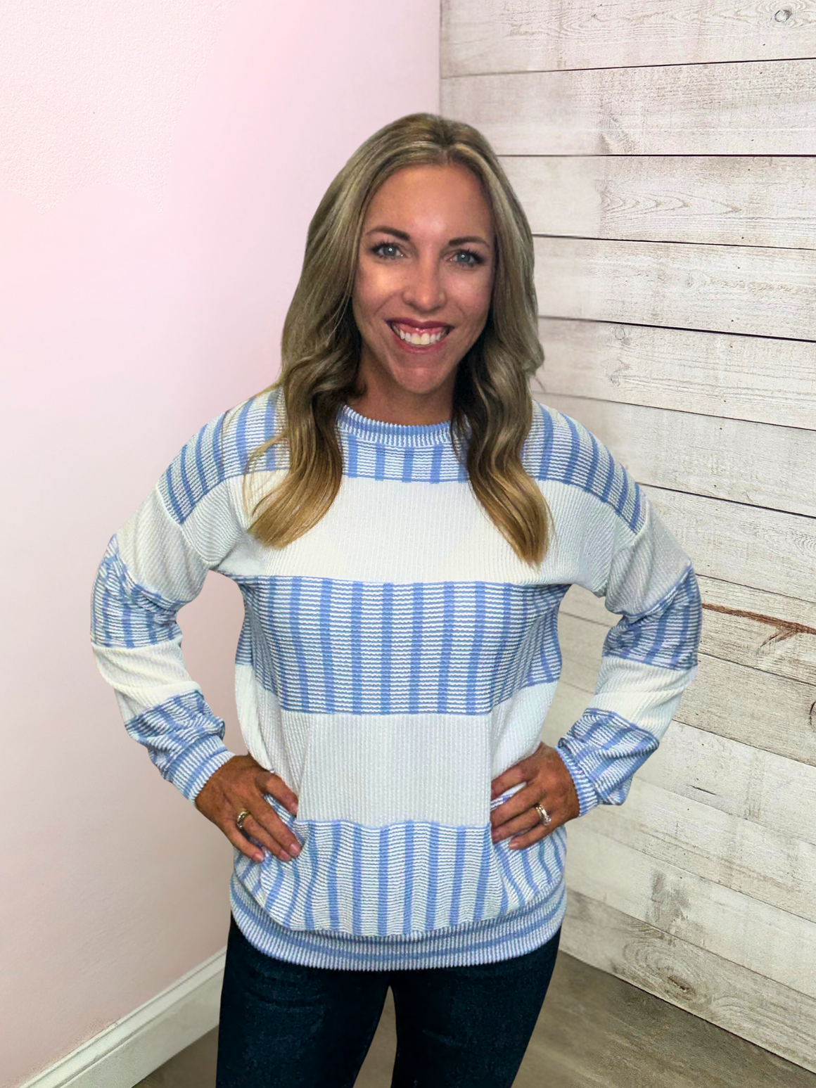 "True Blue" Blue/White Striped Top