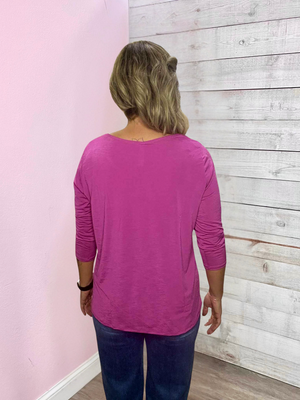 "Fall Essential" Solid Round Neck Top- Magenta
